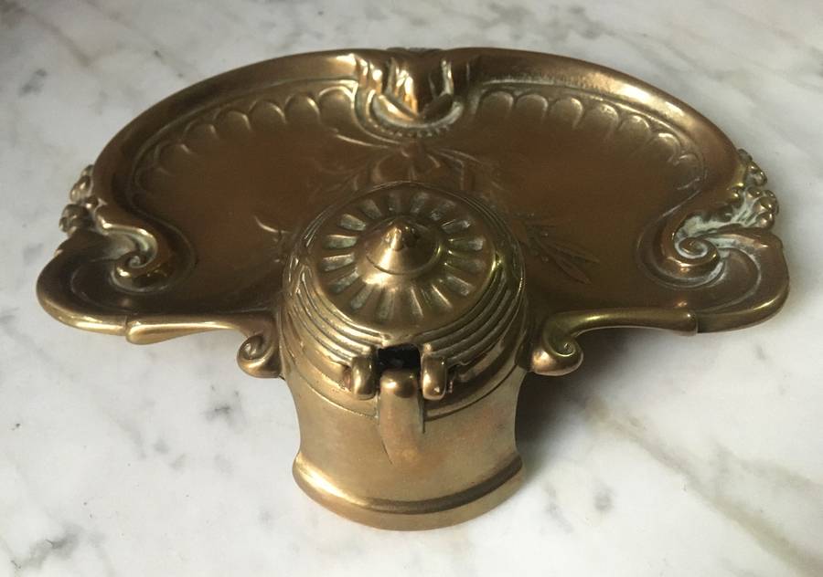 Art Nouveau decorative brass ink stand