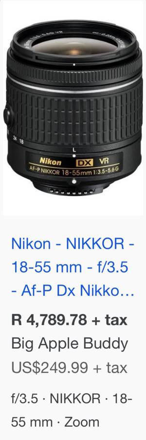 Nikon AF-P DX Nikkor 18-55mm f/3.5-5.6G VR Lens (Brand New & Sealed). Worth R4700!!!