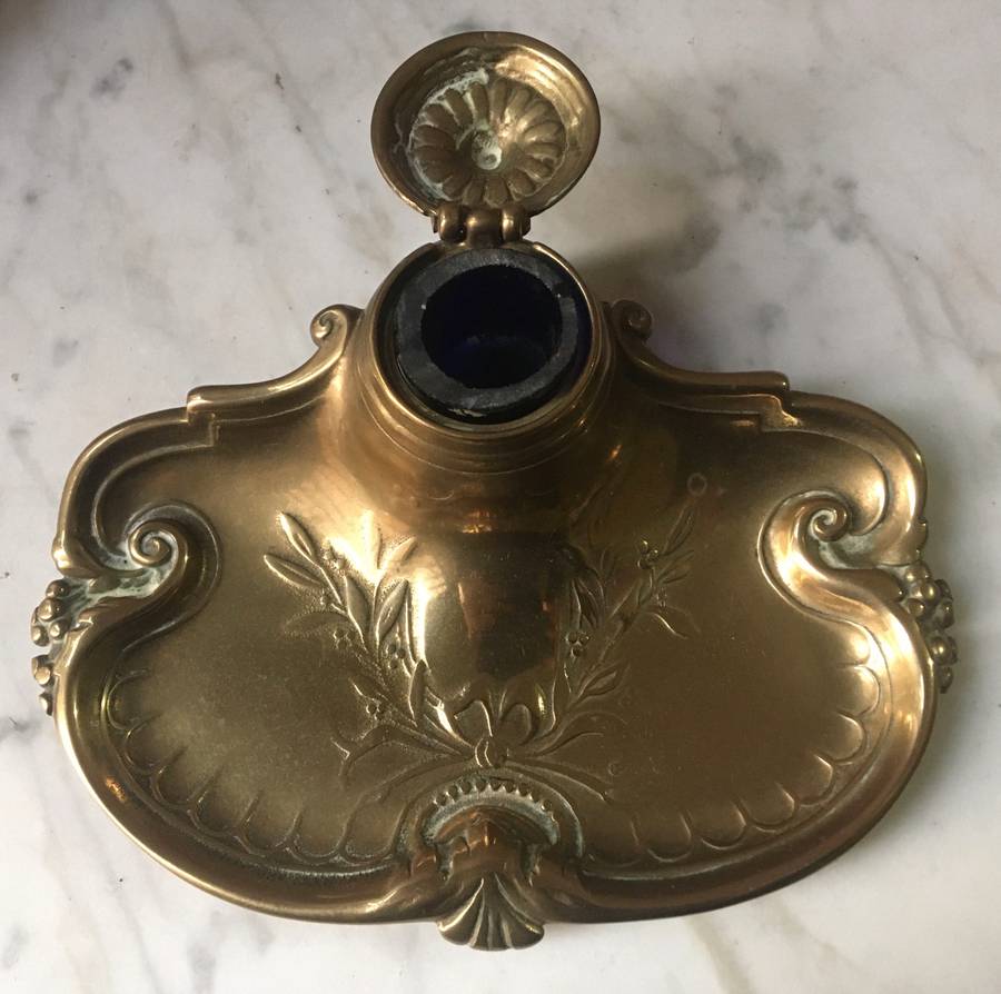 Art Nouveau decorative brass ink stand