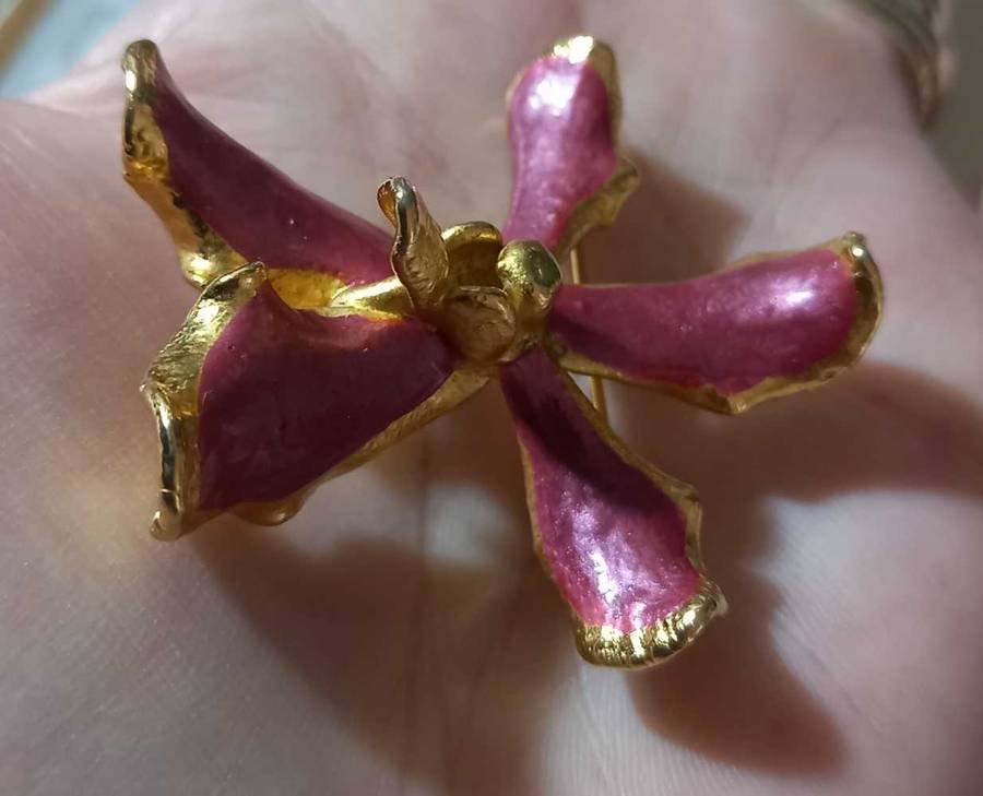Vintage Beautiful Fuchsia Orchard Dipped Brooch and Pendant