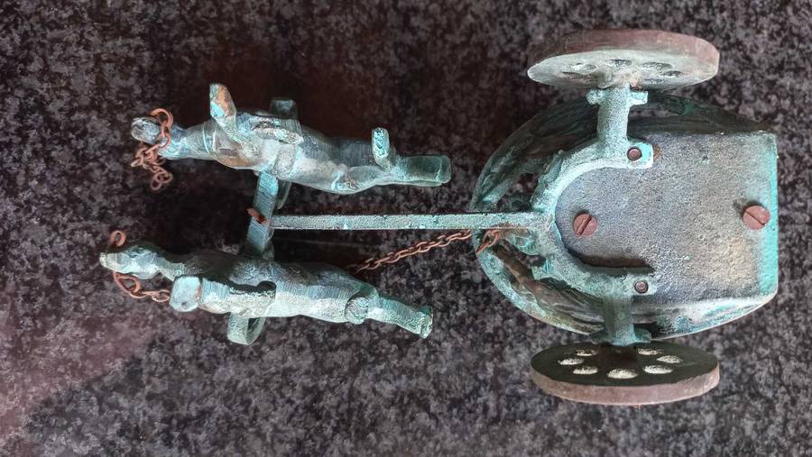 Vintage aged brass sculptures Ancient Greek Roman Mythology Achilles Chariot