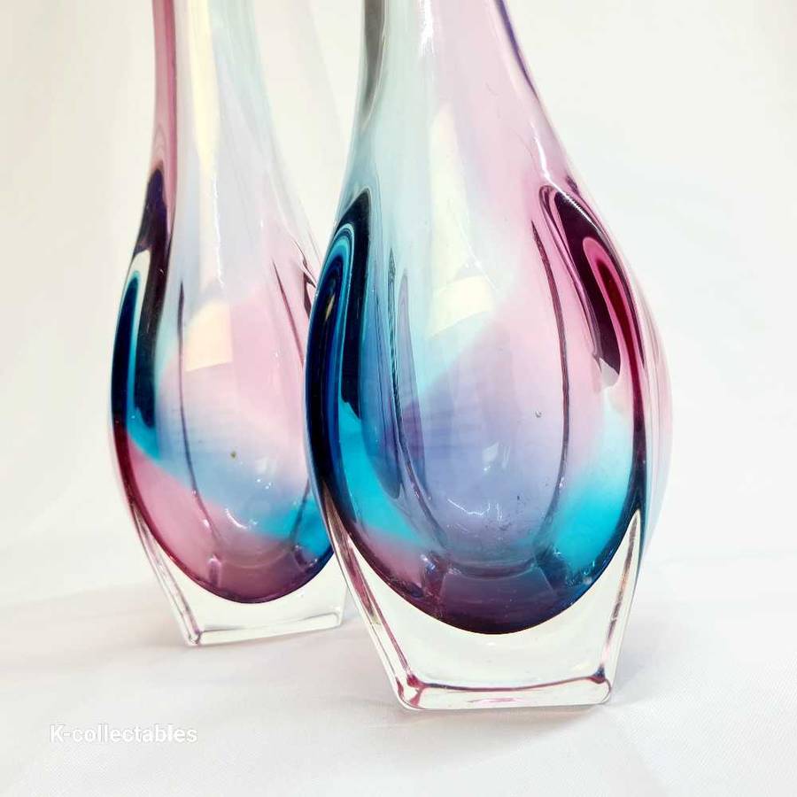 Beautiful Murano Italian Purple & Blue Sommerso Glass Vintage Vases. 40cm