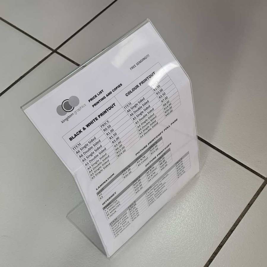 Curved/bent MENU HOLDER  A4 PORTRAIT. OFFICE. DESK. on stock, buy one or more.