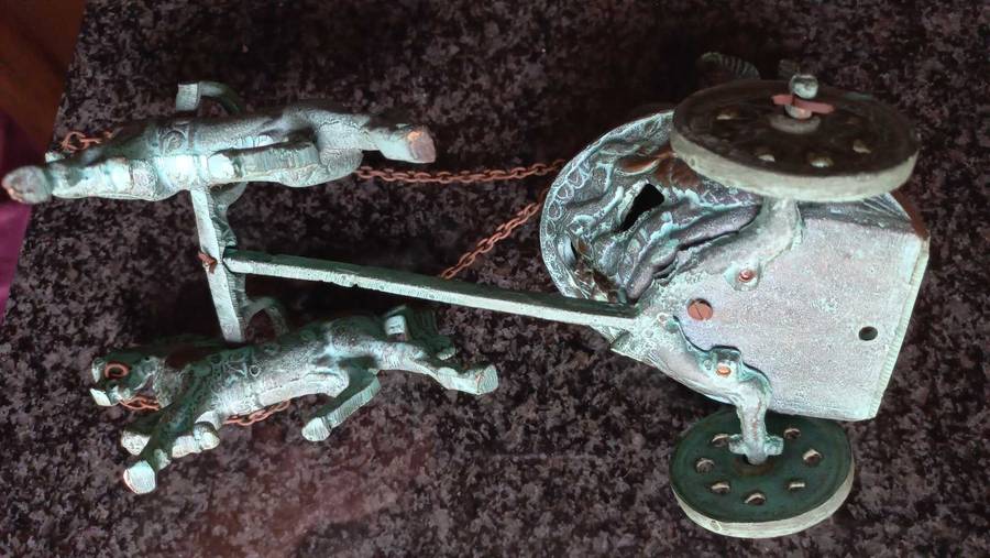 Vintage aged brass sculptures Ancient Greek Roman Mythology Achilles Chariot