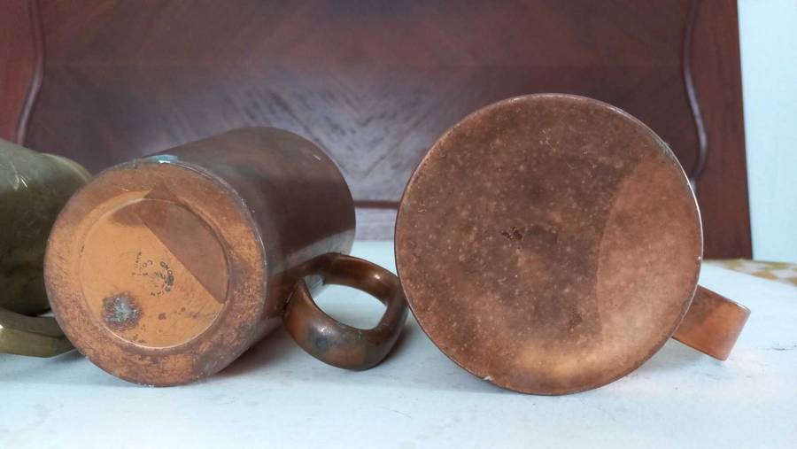 Vintage brass copper metal beer mugs
