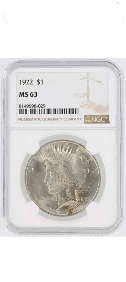 1922 Silver Peace Dollar. Philadelphia. NGC MS63