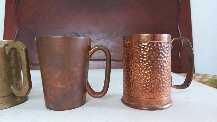 Vintage brass copper metal beer mugs