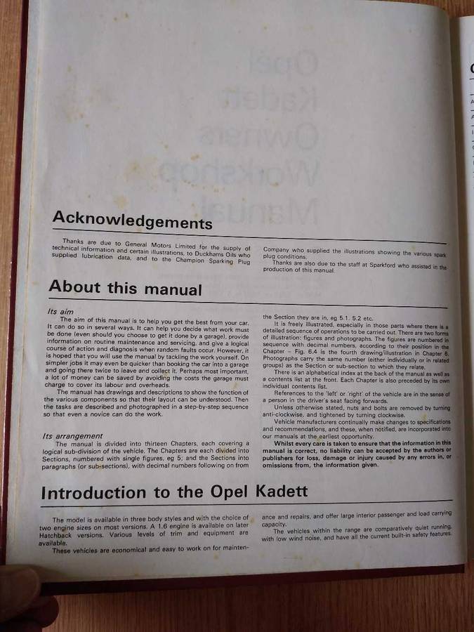 Haynes service OPEL KADETT FWD 1979 TO OCT 1984