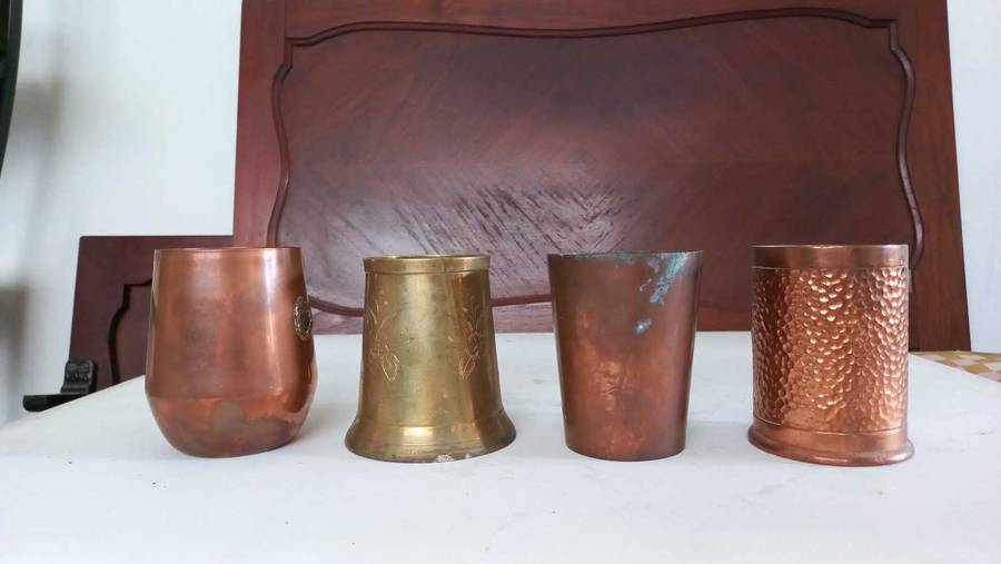 Vintage brass copper metal beer mugs