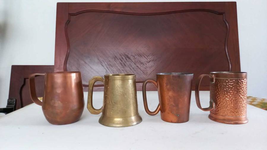 Vintage brass copper metal beer mugs