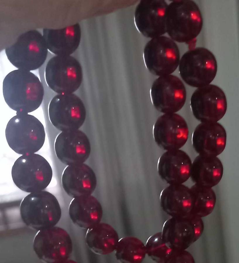 Lovely Vintage Sterling Silver Cherry Red Czech Glass Beads Necklace
