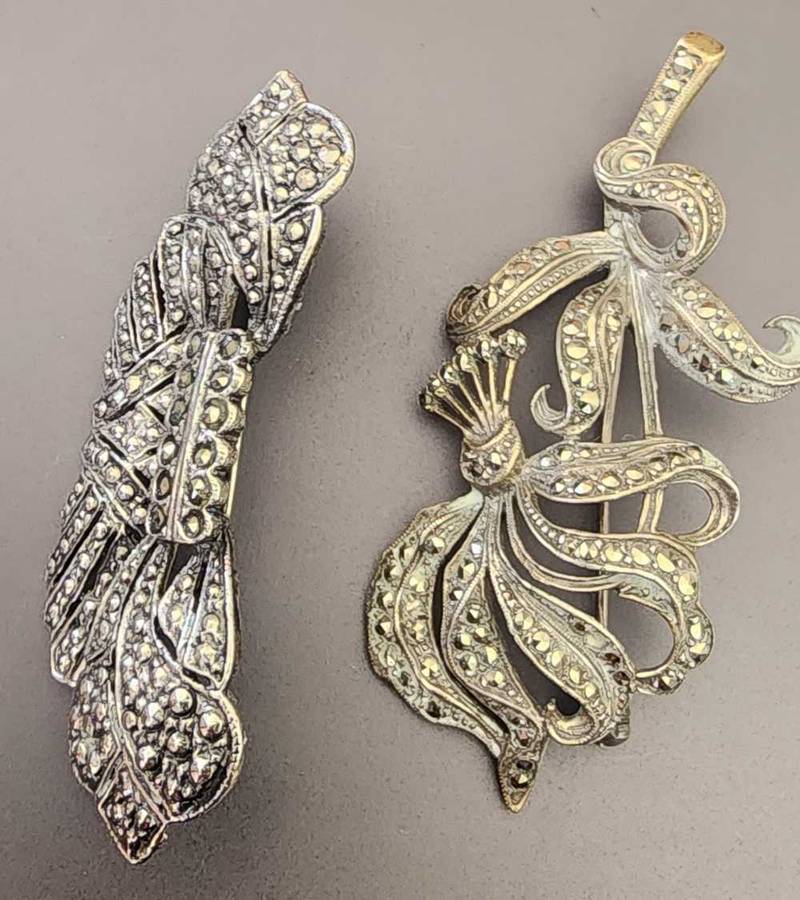 2 x Silver Victorian Vintage Broches