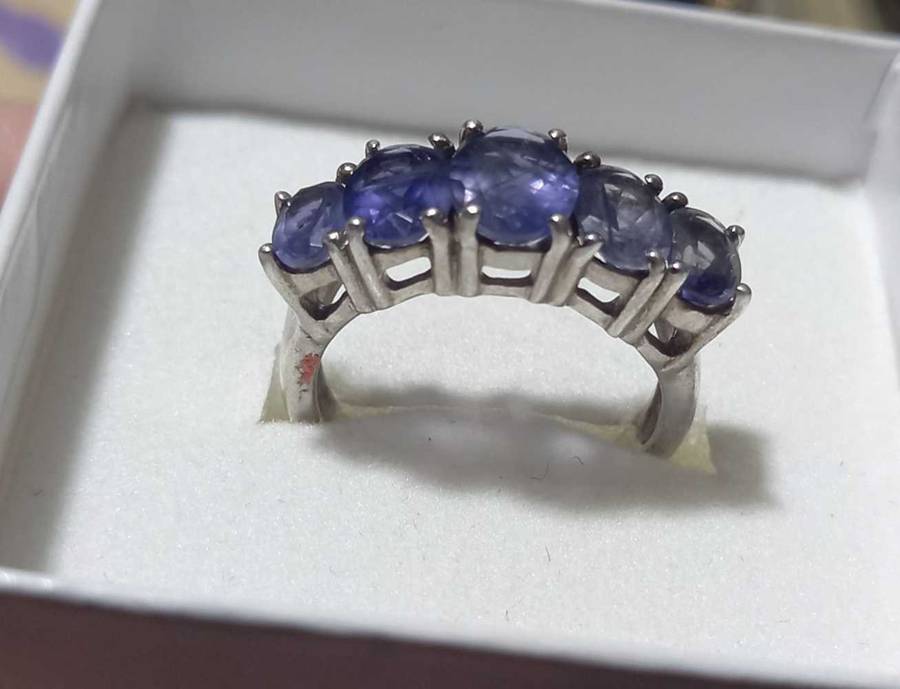 Stunning Chunky Sterling Silver Ring with Purple-Blue Stones