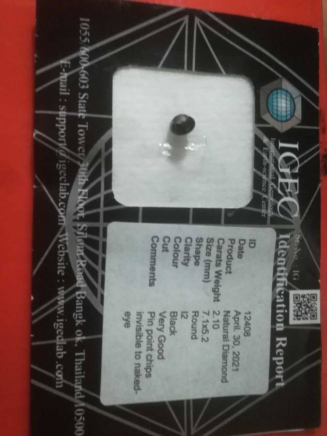 2.10 ct black diamond IGEC certificate