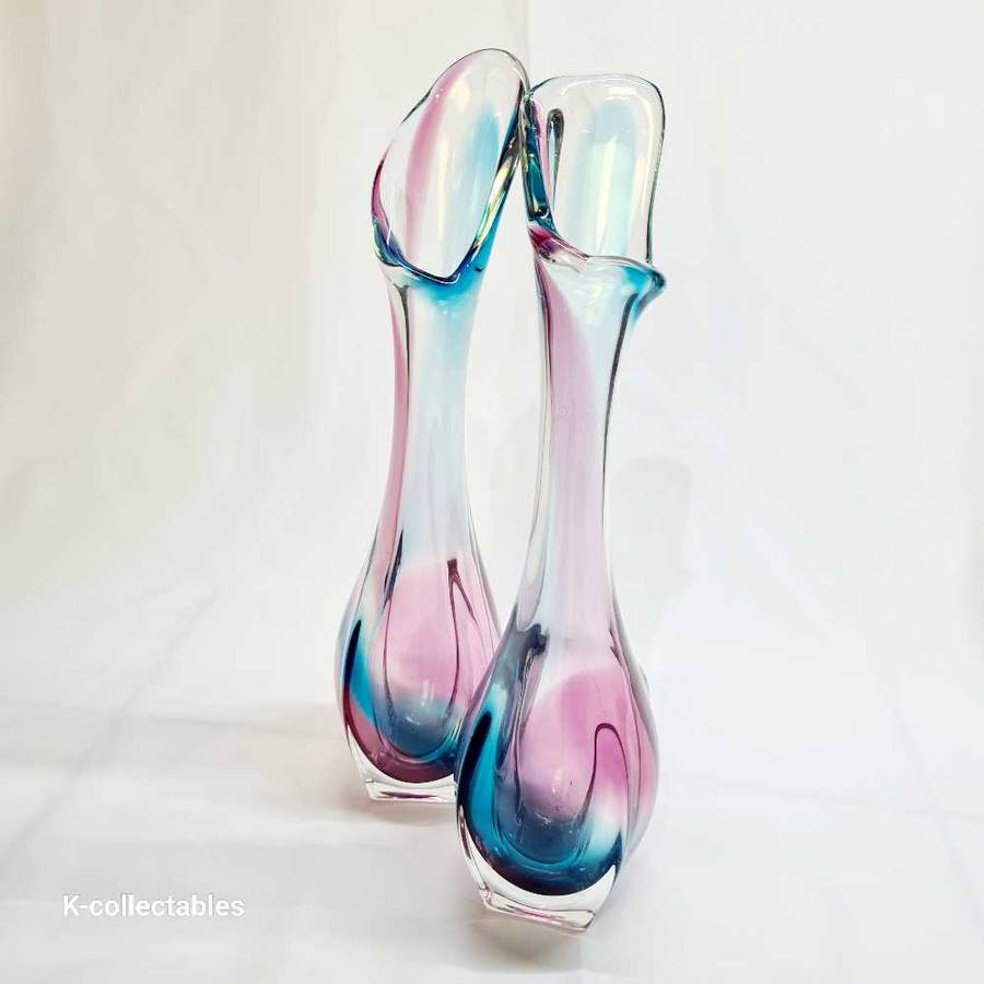 Beautiful Murano Italian Purple & Blue Sommerso Glass Vintage Vases. 40cm
