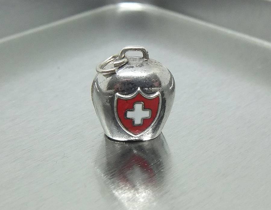 A CUTE VINTAGE "800" SILVER SWISS THEME COW BELL CHARM ( 80% SILVER ) - FREE COMBINING !!