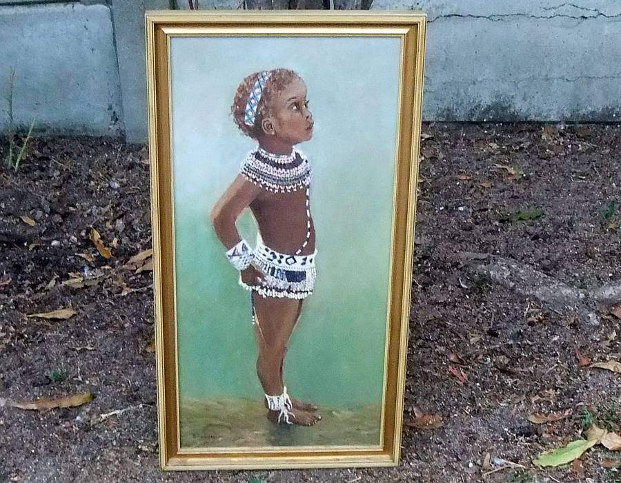 Vintage original oil painting of a young girl by E. Connellan