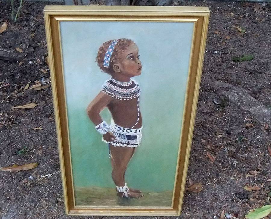 Vintage original oil painting of a young girl by E. Connellan