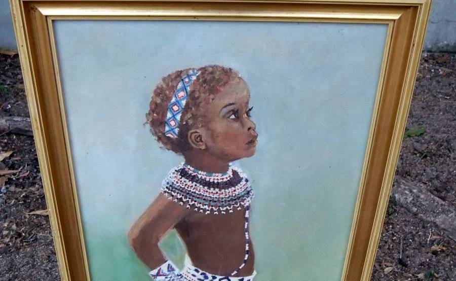 Vintage original oil painting of a young girl by E. Connellan