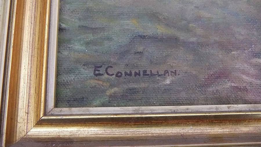 Vintage original oil painting of a young girl by E. Connellan