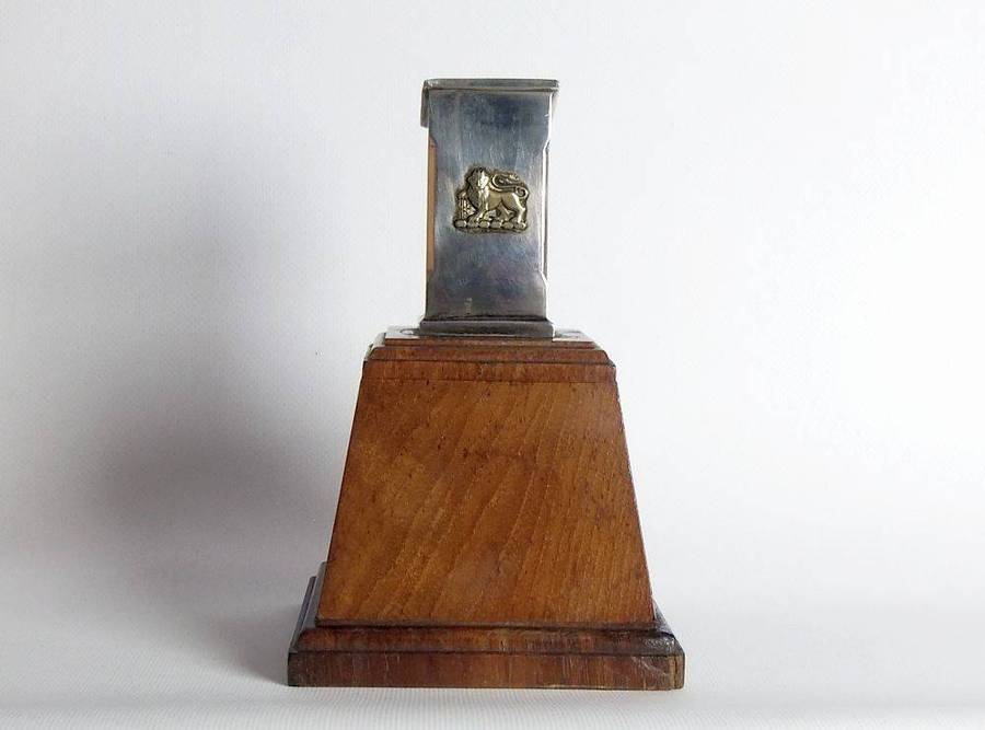 A vintage heavy solid metal on wood base South African Naval trophy / award