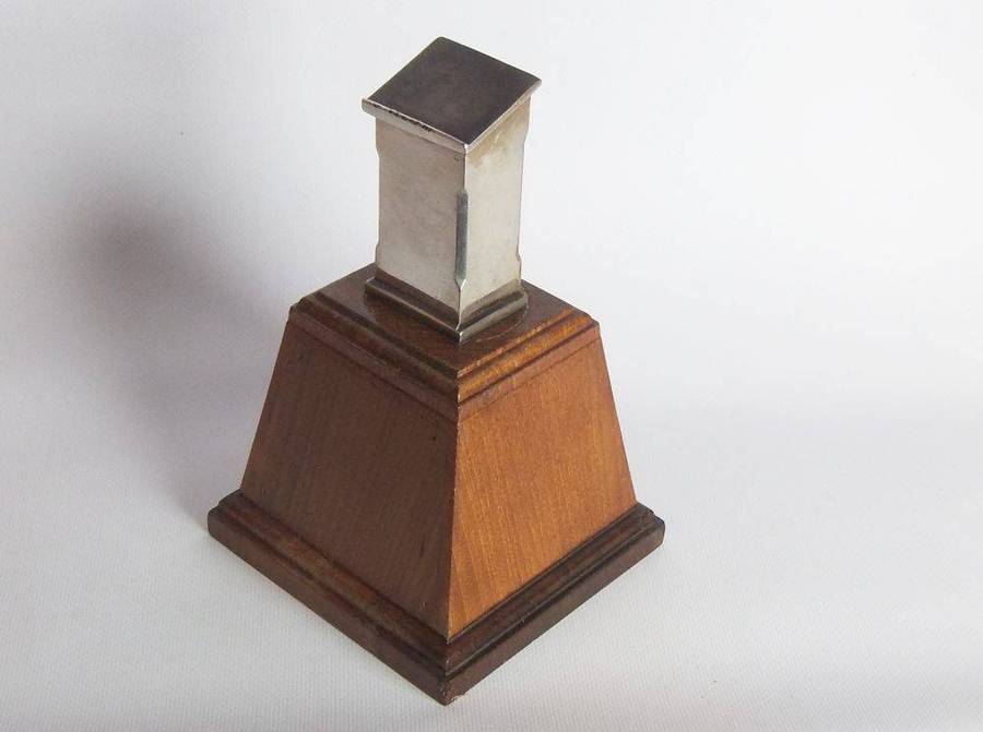 A vintage heavy solid metal on wood base South African Naval trophy / award