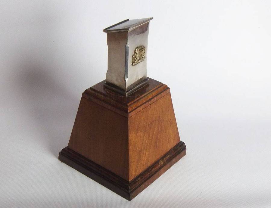 A vintage heavy solid metal on wood base South African Naval trophy / award