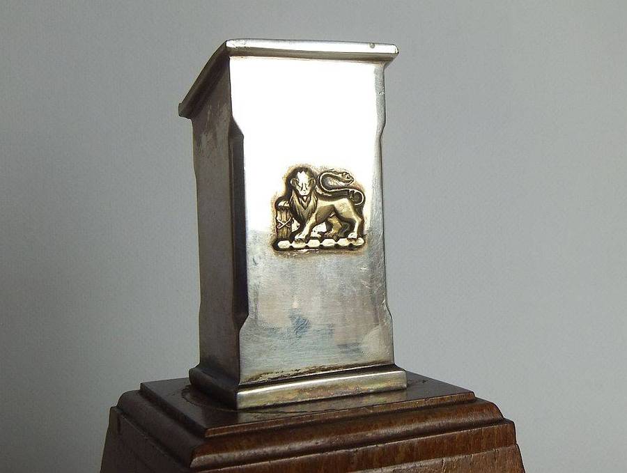 A vintage heavy solid metal on wood base South African Naval trophy / award