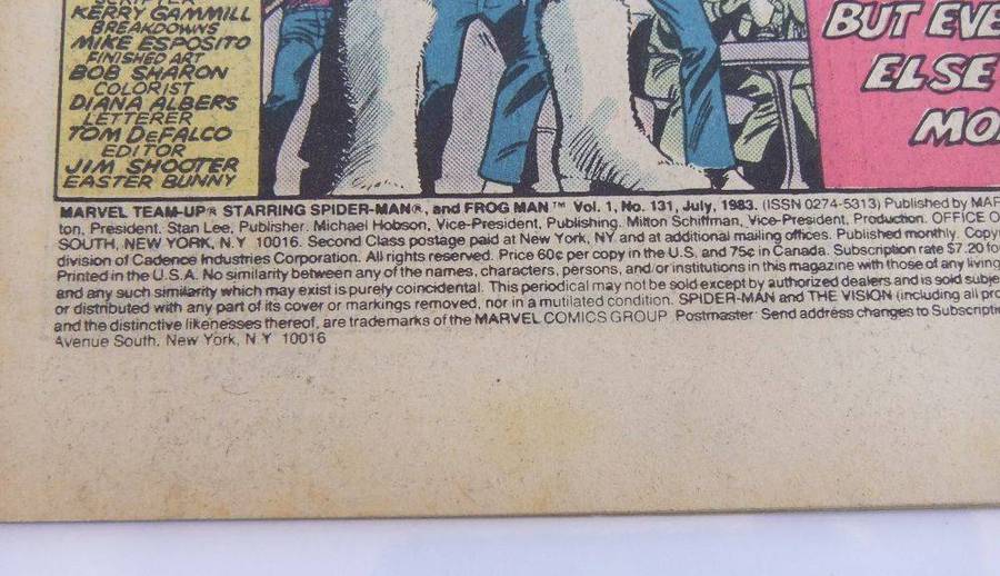 1983 Marvel Comics - Marvel Team -Up - Spider-Man & Frog-Man #131 ( First White Rabbit )
