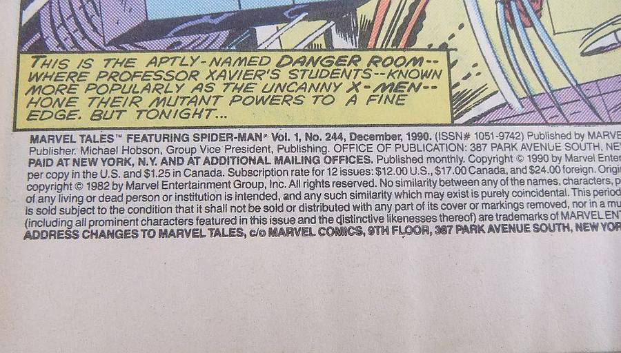 1990 Marvel Comics - Marvel Tales #244 ( Spider-Man & Professor X )