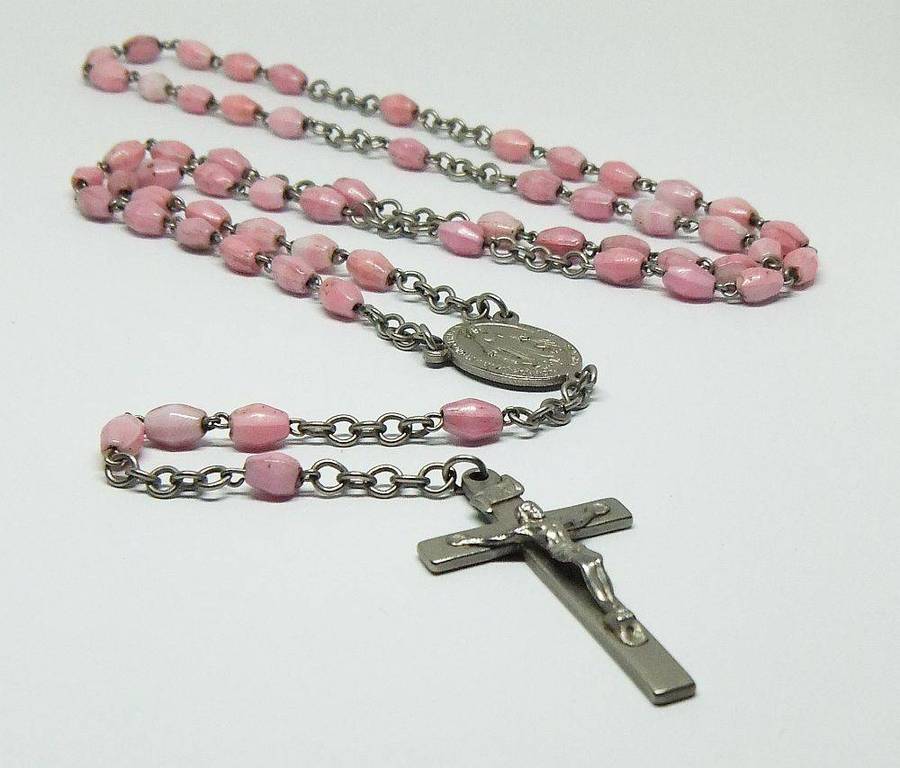 A lovely vintage French made rosary with pink opaline glass beads