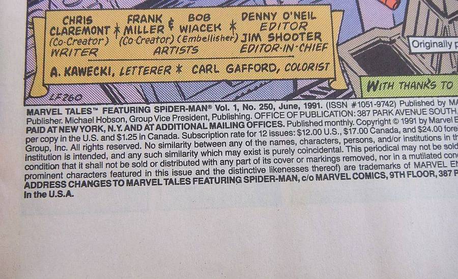 1991 Marvel Comics - Marvel Tales #250 ( Spider-Man & The Fantastic Four )