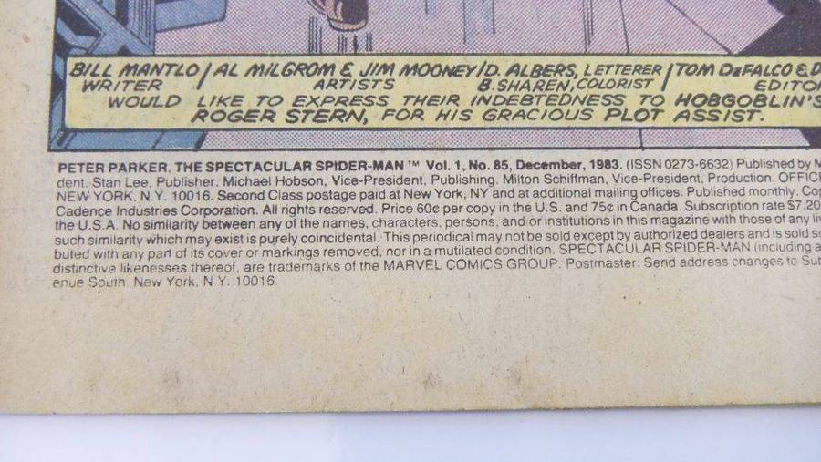 1983 Marvel Comics - Peter Parker The Spectacular Spider-Man #85