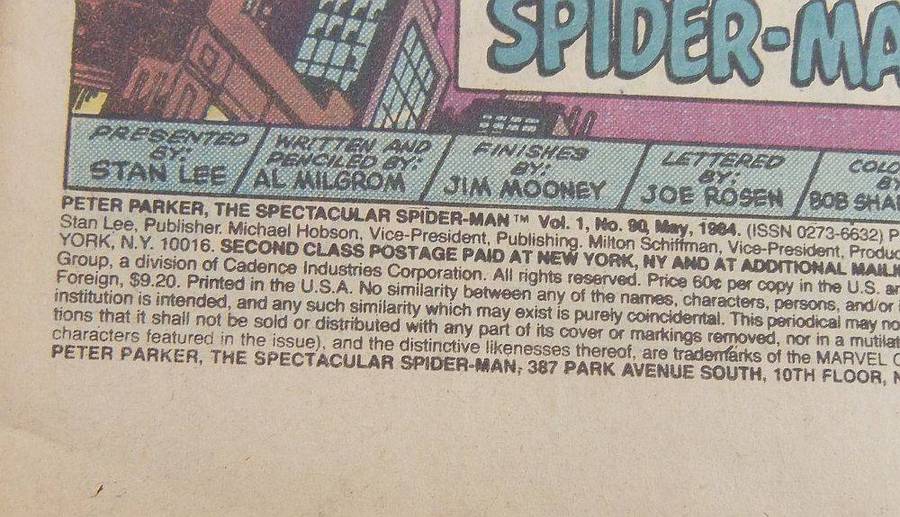 1984 Marvel Comics - Peter Parker, The Spectacular Spider-Man #90 ( Black Cat )