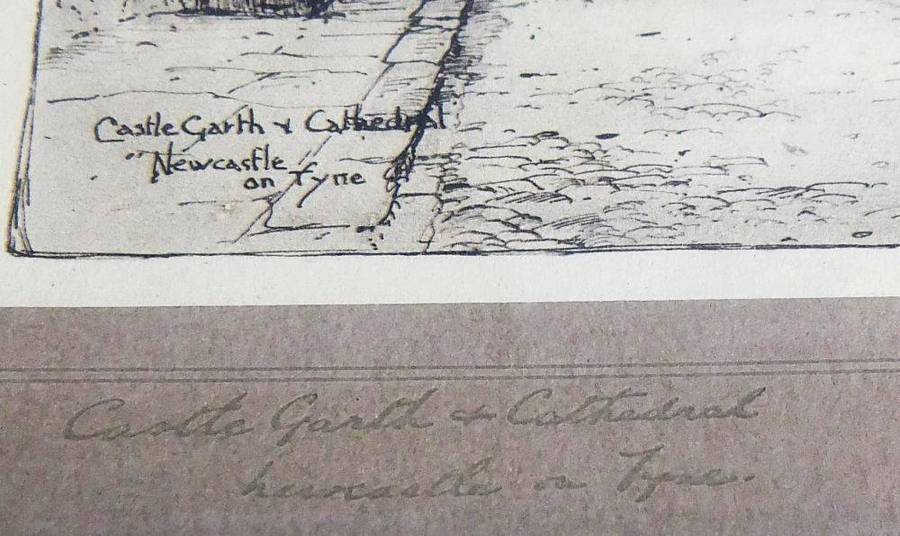 An antique etching of Castle Garth Cathedral Newcastle titled and signed by the artist F.Robson