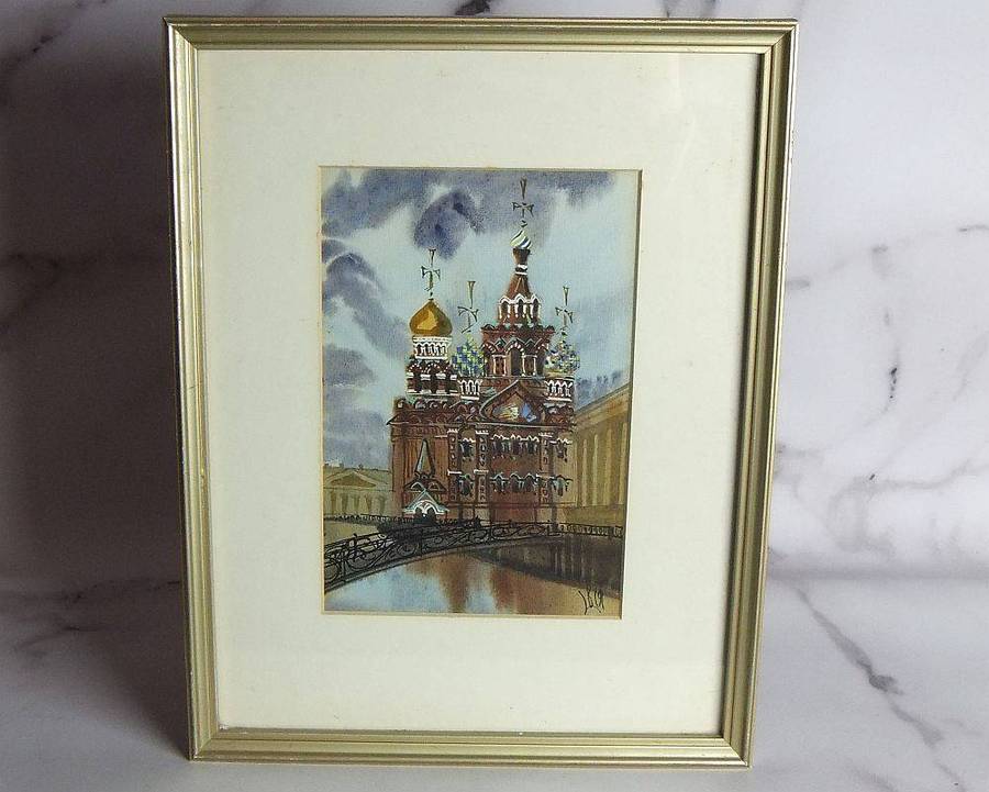 A highly detailed vintage signed original Russian watercolour painting in great condition