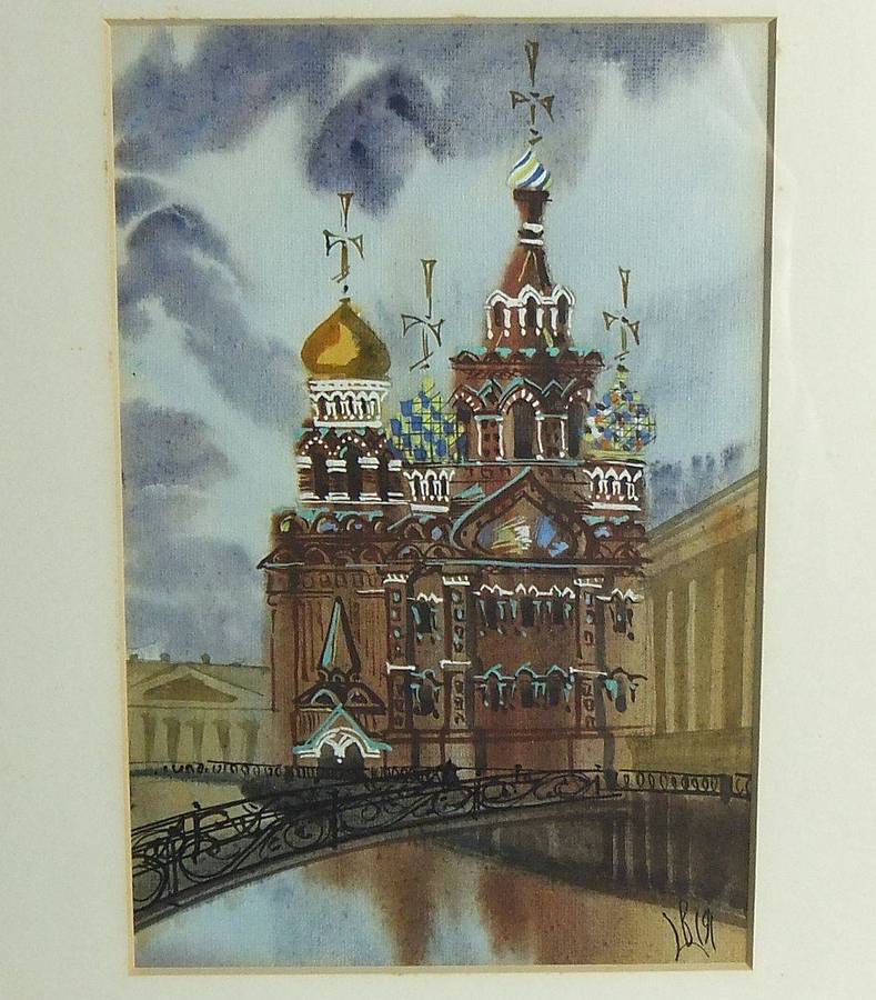 A highly detailed vintage signed original Russian watercolour painting in great condition
