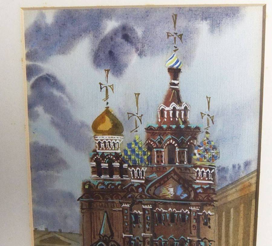 A highly detailed vintage signed original Russian watercolour painting in great condition