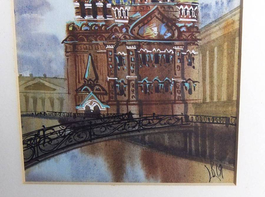 A highly detailed vintage signed original Russian watercolour painting in great condition