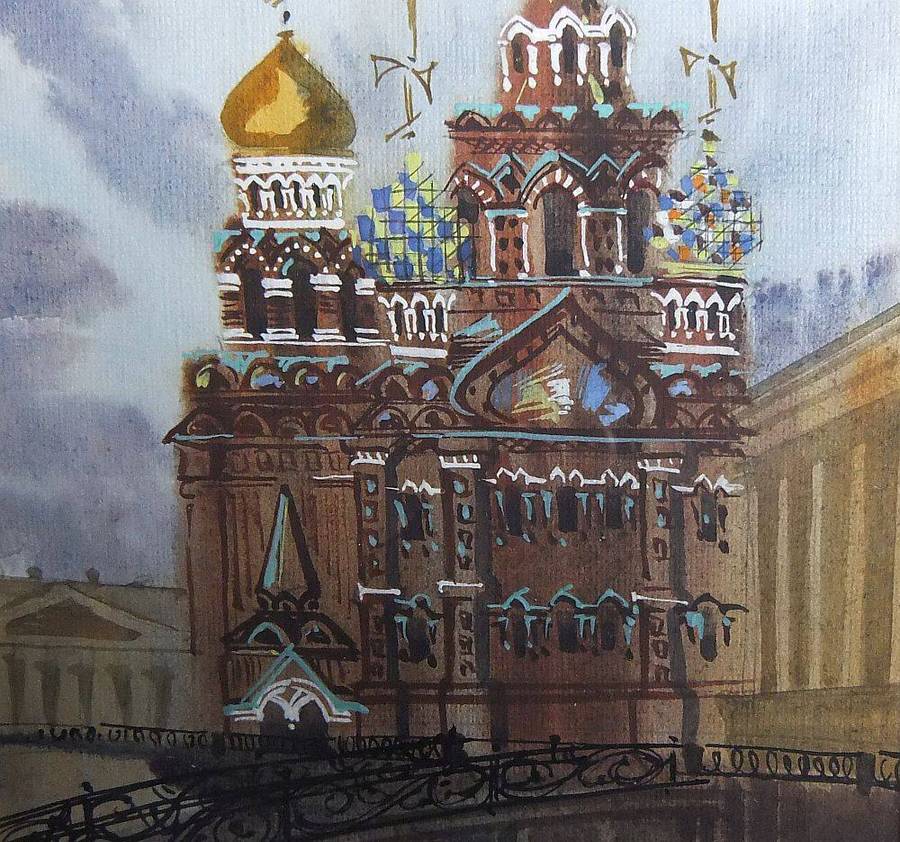 A highly detailed vintage signed original Russian watercolour painting in great condition