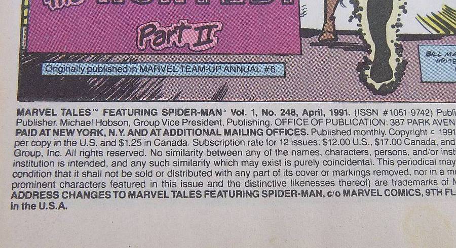 1991 Marvel Comics - Marvel Tales #248 ( Spider-Man )