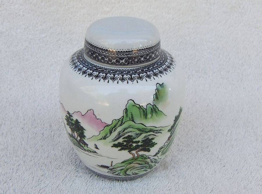 An eye catching vintage Chinese porcelain ginger jar with hand painted landscape detail