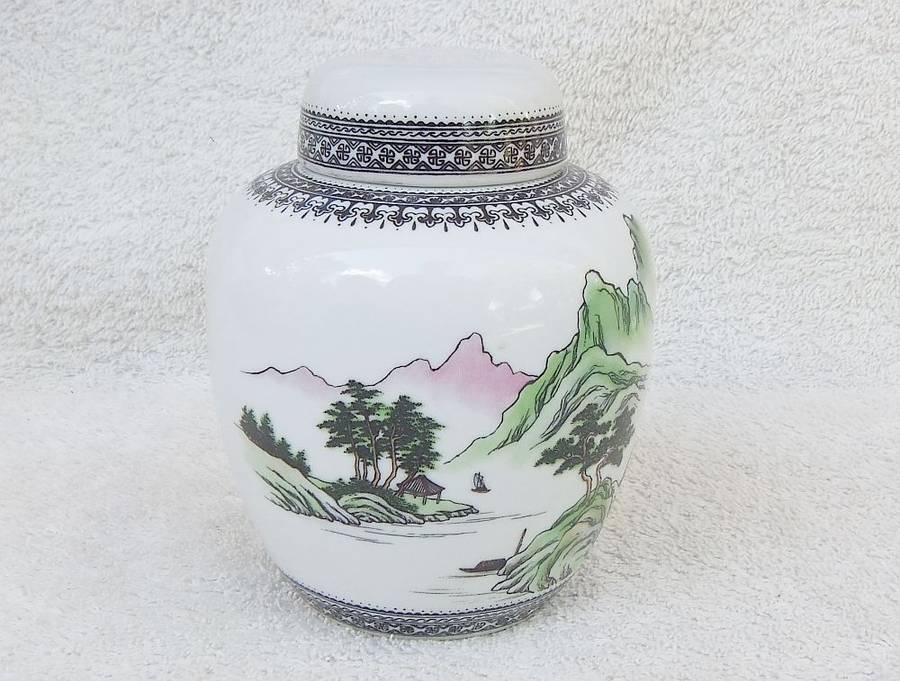 Vintage Chinese Porcelain Ginger Jar with Detailed Design