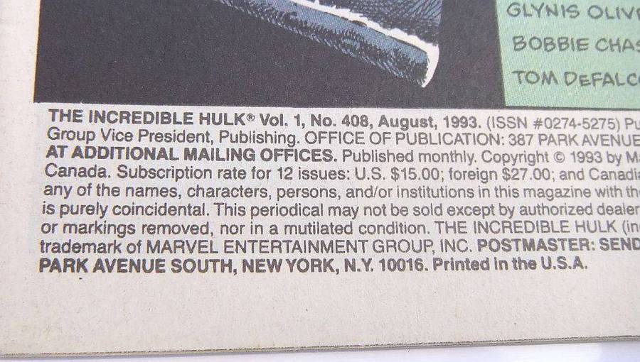 1993 Marvel Comics - The Incredible Hulk #408