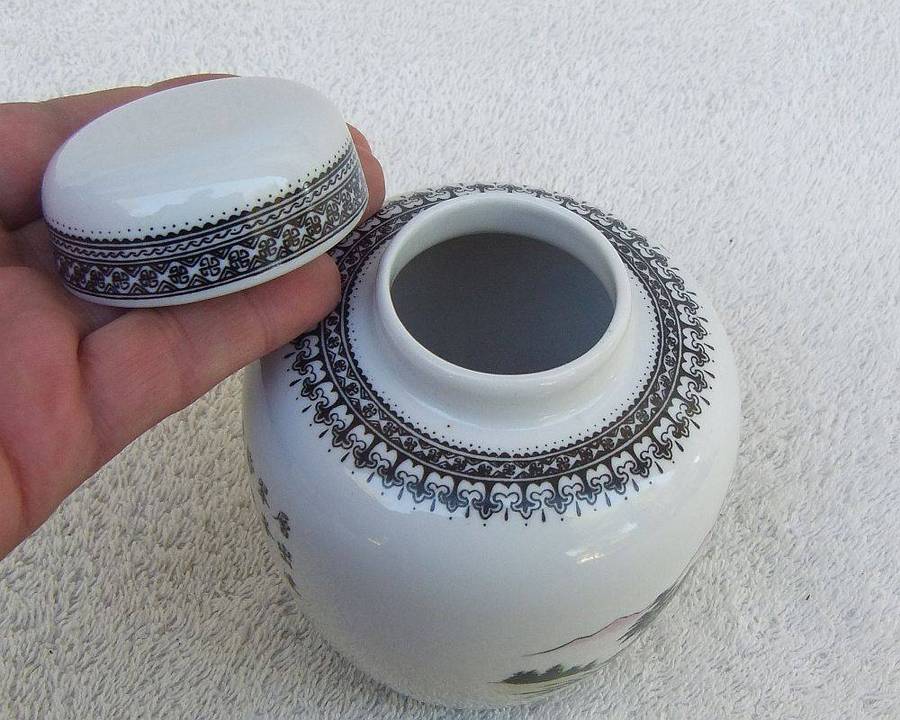 An eye catching vintage Chinese porcelain ginger jar with hand painted landscape detail