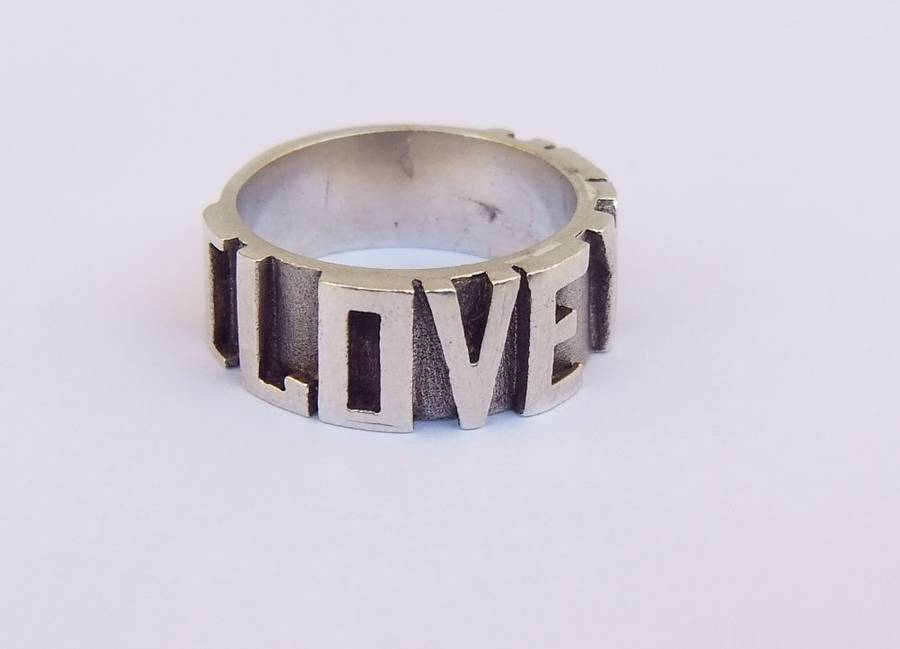 A UNIQUE THICK QUALITY SOLID STERLING SILVER RING WITH " I LOVE YOU " MOTIF !! MAYBE ONE OF A KIND !