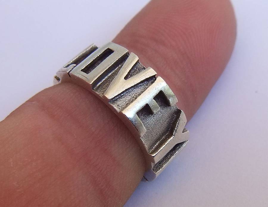 A UNIQUE THICK QUALITY SOLID STERLING SILVER RING WITH " I LOVE YOU " MOTIF !! MAYBE ONE OF A KIND !