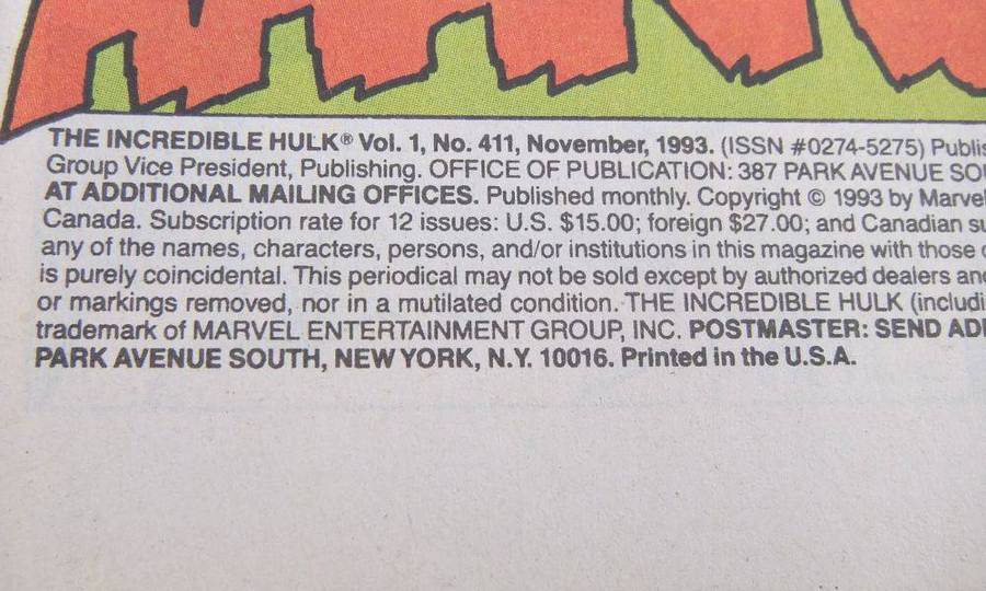 1993 Marvel Comics - The Incredible Hulk #411