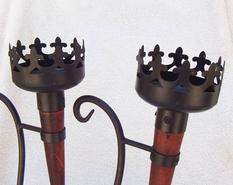 A MAGNIFICENT MEDIEVAL LOOKING PAIR OF OLYMPIC FLAME STYLE CANDLEHOLDERS !! WOW !!
