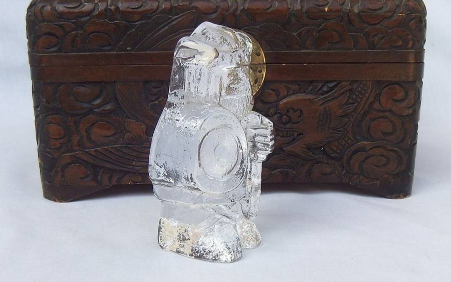 A TOTALLY COOL VINTAGE SOLID GLASS VIKING CHARACTER PAPERWEIGHT IN GREAT CONDITION - NO DAMAGE